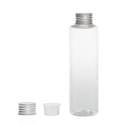 Botella 200 ml PET Transparente con Tapón Aluminio Plata Con Obturador (24/410) - Botellas PET