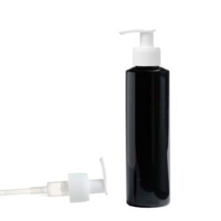Botella 200 ml PET Negro con Dosificador Estrecho Blanco (24/410) - Botellas PET