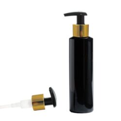 Botella 200 ml PET Negro con Dosificador Aluminio Oro (24/410) - Botellas PET