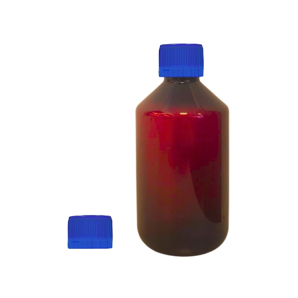 Botella 250 ml PET Topacio con Tapón Precinto Azul con Disco (28/410) - Botellas PET