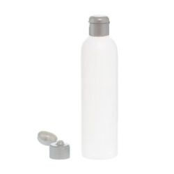 Botella 250 ml HDPE Blanco con Tapón Bisagra Gris Plata (24/410) - Botellas HDPE