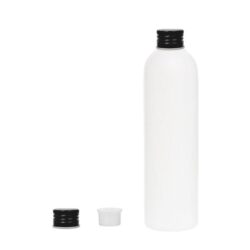 Botella 250 ml HDPE Blanco con Tapón Aluminio Negro con Obturador (24/410) - Botellas HDPE