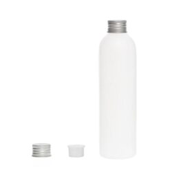 Botella 250 ml HDPE Blanco con Tapón Aluminio Plata con Obturador (24/410) - Botellas HDPE
