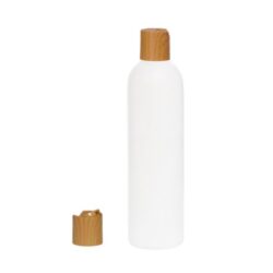 Botella 250 ml HDPE Blanco con Tapón Disc-Top Imitación Madera (24/410) - Botellas HDPE