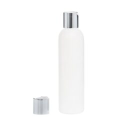 Botella 250 ml HDPE Blanco con Tapón Disc-Top Plata Aluminio (24/410) - Botellas HDPE