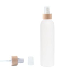 Botella 250 ml HDPE Blanco con Vaporizador Blanco Funda de Madera (24/410) - Botellas HDPE