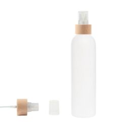 Botella 250 ml HDPE Blanco con Vaporizador Traslúcido Funda de Madera (24/410) - Botellas HDPE