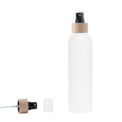 Botella 250 ml HDPE Blanco con Vaporizador Negro Funda de Madera (24/410) - Botellas HDPE