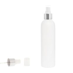 Botella 250 ml HDPE Blanco con Vaporizador Plata Aluminio (24/410) - Botellas HDPE