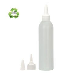 Botella 250 ml HDPE Reciclado con Tapón Cánula Blanco y Capuchón Rosca (24/410) - Botellas ECO