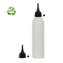 Botella 250 ml HDPE Reciclado con Tapón Cánula Negro y Capuchón de Presión (24/410) - Botellas ECO