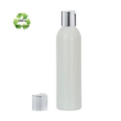Botella 250 ml HDPE Reciclado con Tapón Disc-Top Blanco Funda Aluminio Plata (24/410) - Botellas ECO