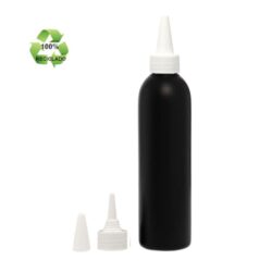 Botella 250 ml HDPE Reciclado Negro con Tapón Cánula Blanco y Capuchón Rosca (24/410) - Botellas ECO
