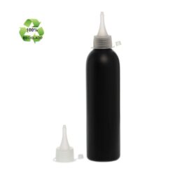 Botella 250 ml HDPE Reciclado Negro con Tapón Cánula Traslúcido y Capuchón de Presión (24/410) - Botellas ECO