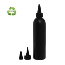 Botella 250 ml HDPE Reciclado Negro con Tapón Cánula Negro y Capuchón Rosca (24/410) - Botellas ECO