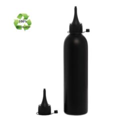 Botella 250 ml HDPE Reciclado Negro con Tapón Cánula Negro y Capuchón de Presión (24/410) - Botellas ECO