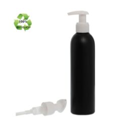 Botella 250 ml HDPE Reciclado Negro con Dosificador Ancho Blanco (24/410) - Botellas ECO