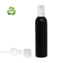 Botella 250 ml HDPE Reciclado Negro con Dosificador Serum Blanco (24/410) - Botellas ECO