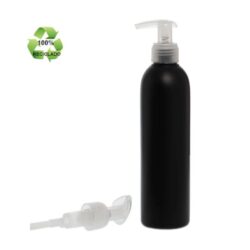 Botella 250 ml HDPE Reciclado Negro con Dosificador Ancho Traslúcido (24/410) - Botellas ECO