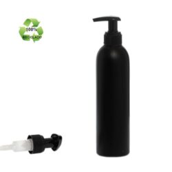 Botella 250 ml HDPE Reciclado Negro con Dosificador Ancho Negro (24/410) - Botellas ECO