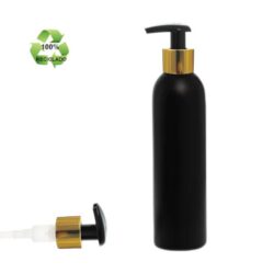 Botella 250 ml HDPE Reciclado Negro con Dosificador Ancho Negro Aluminio Oro (24/410) - Botellas ECO