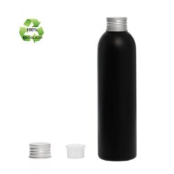 Botella 250 ml HDPE Reciclado Negro con Tapón Aluminio Plata y Obturador (24/410) - Botellas ECO