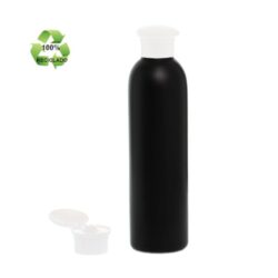 Botella 250 ml HDPE Reciclado Negro con Tapón Bisagra Seta Blanco (24/410) - Botellas ECO