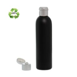 Botella 250 ml HDPE Reciclado Negro con Tapón Bisagra Gris Plata (24/410) - Botellas ECO