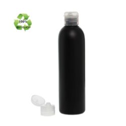 Botella 250 ml HDPE Reciclado Negro con Tapón Bisagra Traslúcido (24/410) - Botellas ECO