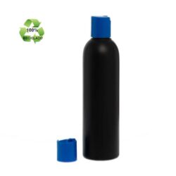 Botella 250 ml HDPE Reciclado Negro con Tapón Disc-Top Azul (24/410) - Botellas ECO