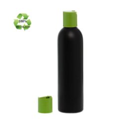 Botella 250 ml HDPE Reciclado Negro con Tapón Disc-Top Verde (24/410) - Botellas ECO