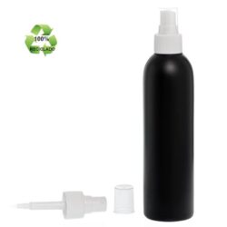 Botella 250 ml HDPE Reciclado Negro con Vaporizador Invertido Blanco (24/410) - Botellas ECO
