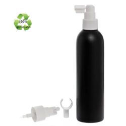 Botella 250 ml HDPE Reciclado Negro con Vaporizador Trompeta Blanco (24/410) - Botellas ECO