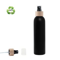 Botella 250 ml HDPE Reciclado Negro con Vaporizador Negro Funda de Madera (24/410) - Botellas ECO