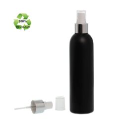 Botella 250 ml HDPE Reciclado Negro con Vaporizador Plata Aluminio (24/410) - Botellas ECO