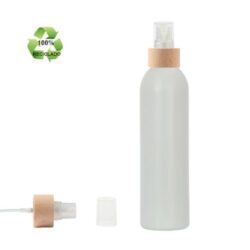Botella 250 ml HDPE Reciclado con Vaporizador Traslúcido Funda de Madera (24/410) - Botellas ECO