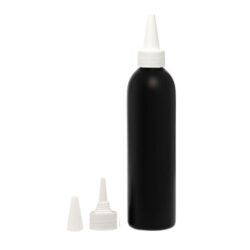 Botella 250 ml HDPE Negro con Tapón Cánula Blanca y Capuchón de Rosca (24/410) - Botellas HDPE
