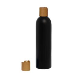 Botella 250 ml HDPE Negro con Tapón Disc-Top Imitación Madera (24/410) - Botellas HDPE