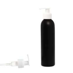 Botella 250 ml HDPE Negro con Dosificador Estrecho Blanco (24/410) - Botellas HDPE