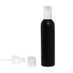 Botella 250 ml HDPE Negro con Dosificador Serum Blanco (24/410) - Botellas HDPE