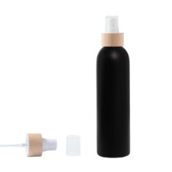 Botella 250 ml HDPE Negro con Vaporizador Blanco Funda de Madera (24/410) - Botellas