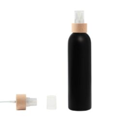 Botella 250 ml HDPE Negro con Vaporizador Traslúcido Funda de Madera (24/410) - Botellas