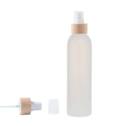Botella 250 ml HDPE Traslúcido con Vaporizador Blanco Funda de Madera (24/410) - Botellas HDPE