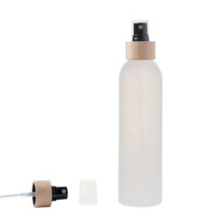 Botella 250 ml HDPE Traslúcido con Vaporizador Negro Funda de Madera (24/410) - Botellas HDPE
