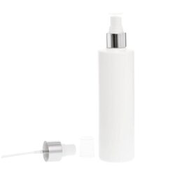 Botella 250 ml HDPE Blanco Recta con Vaporizador Plata Aluminio (24/410) - Botellas HDPE