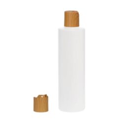 Botella 250 ml HDPE Blanco Recta con Tapón Disc-Top Imitación Madera (24/410) - Botellas HDPE