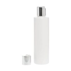 Botella 250 ml HDPE Blanco Recta con Tapón Disc-Top Plata Aluminio (24/410) - Botellas HDPE