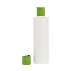 Botella 250 ml HDPE Blanco Recta con Tapón Disc-Top Verde (24/410) - Botellas HDPE