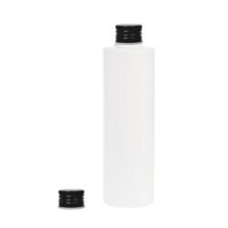 Botella 250 ml HDPE Blanco Recta con Tapón Aluminio Negro (24/410) - Botellas HDPE