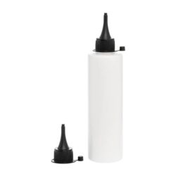 Botella 250 ml HDPE Blanco Recta con Tapón Cánula Negra y Capuchón de Presión (24/410) - Botellas HDPE